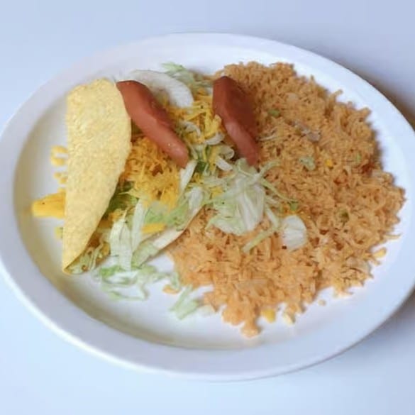 (L) Two Tacos.